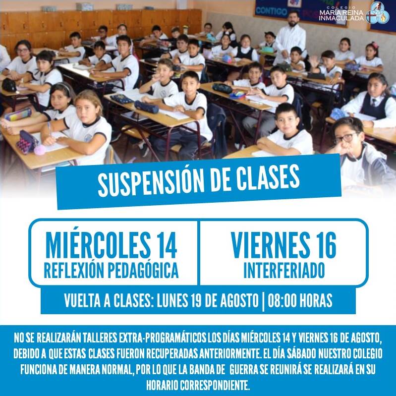 SUSPENSIÓN DE CLASES – 13 DE AGOSTO DE 2019